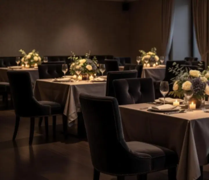 Ambientní večerní jídelní sál restaurace Ace Czech se svíčkami a designovým nábytkem